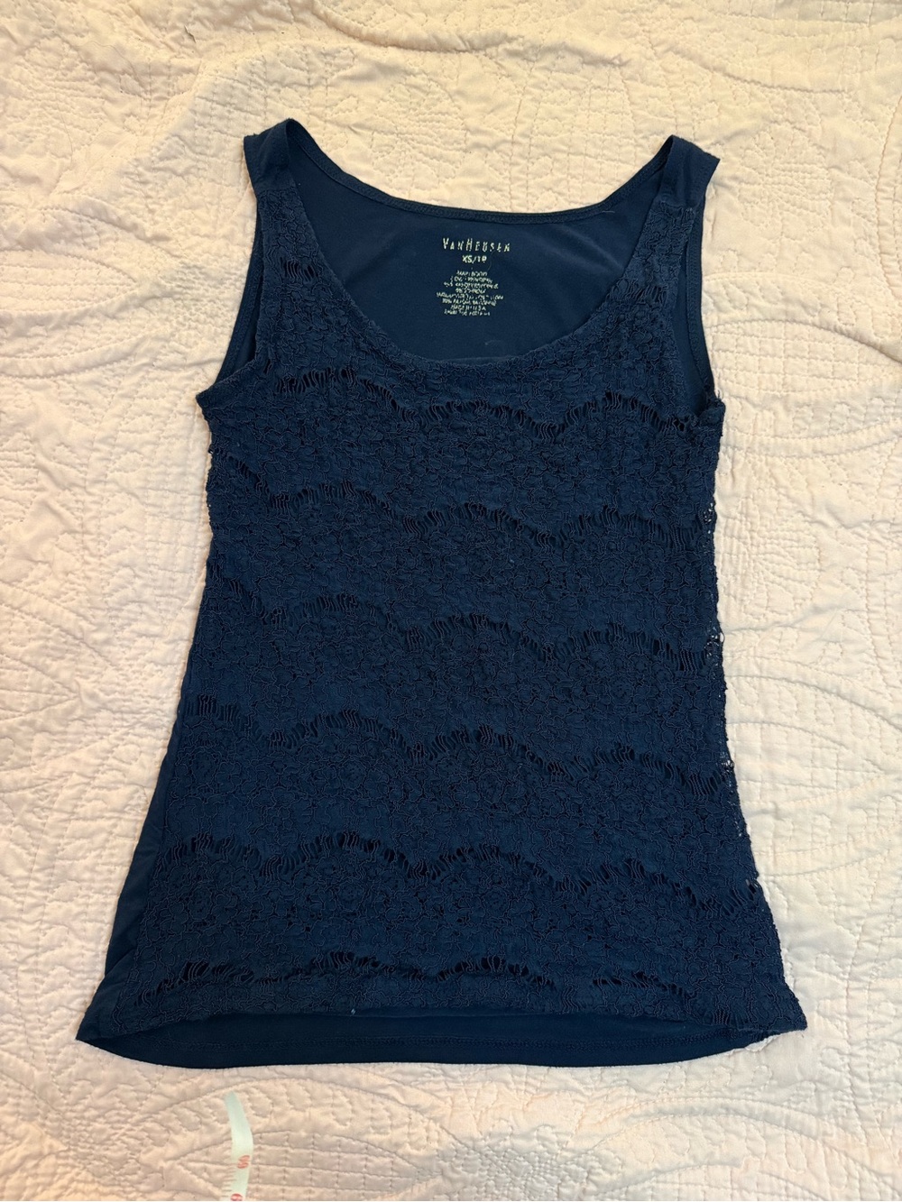 Van Heusen Dark Navy Lace-Front Sleeveless Tank